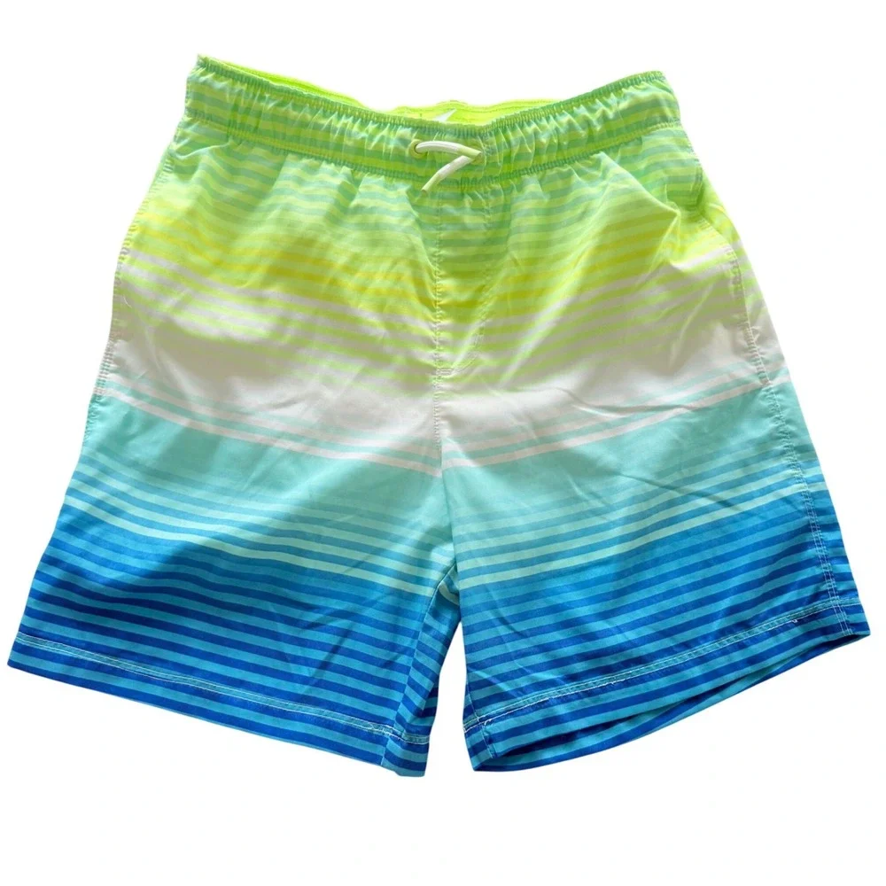 Cat & Jack Swim Trunks Boys XL 14 Blue Green Ombre Striped Board Shorts